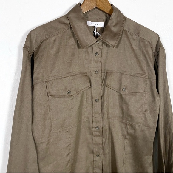 Frame Arie Cutaway Button-Up Shirt Top Desert - Picture 3 of 6